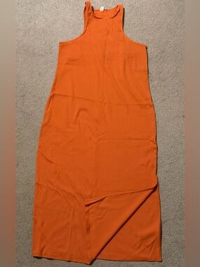 Sleeveless Maxi Dress - Casual Ribbed Tank Style - Orange - XXL